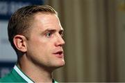 21 January 2013; Ireland captain Jamie Heaslip speaking at the launch of the 2013 RBS Six Nations Championship. The Hurlingham Club, Fulham, London, England. Picture credit: Andrew Fosker / SPORTSFILE