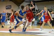 26 January 2013; Sinead MacKessy, Tralee Imperials, in action against Jolie Niland, Oblate Dynamos. Basketball Ireland Senior Women's National Cup Final, Tralee Imperials, Kerry v Oblate Dynamos, Dublin, National Basketball Arena, Tallaght, Dublin. Photo by Sportsfile