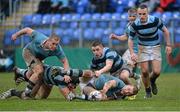 29 January 2013; Ross Molony, St. Michael’s College, is tackled by Mark Bennett, left, and Daragh Henry, Castleknock College. Powerade Leinster Schools Senior Cup, 1st Round, St. Michael’s College v Castleknock College, Donnybrook Stadium, Donnybrook, Co. Dublin. Picture credit: Barry Cregg / SPORTSFILE