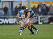 29 January 2013; Dan Green, St. Michael’s College, is tackled by Mark Bennett, Castleknock College. Powerade Leinster Schools Senior Cup, 1st Round, St. Michael’s College v Castleknock College, Donnybrook Stadium, Donnybrook, Co. Dublin. Picture credit: Barry Cregg / SPORTSFILE