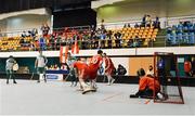 31 January 2013; Team Ireland's George Fitzgerald, 4, from Waterford City, scores Ireland's 4th goal. Division 2, Semi-Final, Austria v Ireland, 2013 Special Olympics World Winter Games, Floorball, Gangneung Indoor Sports Center, Gangneung, South Korea. Picture credit: Ray McManus / SPORTSFILE