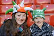 2 February 2013; Ireland supporters Caitlin, left, and Danielle Danaher, from Limerick, at the game. RBS Six Nations Rugby Championship, Wales v Ireland, Millennium Stadium, Cardiff, Wales. Picture credit: Brendan Moran / SPORTSFILE