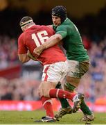 2 February 2013; Sean O'Brien, Ireland, tackles Ken Owens, Wales. RBS Six Nations Rugby Championship, Wales v Ireland, Millennium Stadium, Cardiff, Wales. Picture credit: Brendan Moran / SPORTSFILE