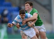 3 February 2013; Peter Quirke, Blackrock College, is tackled by Patrick Finlay, Gonzaga College SJ. Powerade Leinster Schools Senior Cup, 1st Round, Blackrock College v Gonzaga College SJ. Donnybrook Stadium, Donnybrook, Co. Dublin. Picture credit: Stephen McCarthy / SPORTSFILE