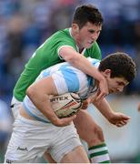 3 February 2013; Nick Timoney, Blackrock College, is tackled by Kevin O'Connor, Gonzaga College SJ. Powerade Leinster Schools Senior Cup, 1st Round, Blackrock College v Gonzaga College SJ. Donnybrook Stadium, Donnybrook, Co. Dublin. Picture credit: Stephen McCarthy / SPORTSFILE