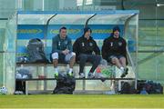 4 February 2013; Republic of Ireland's Stephen Henderson, left, Ciaran Clark, centre, and Shane Long sit out squad training ahead of their international friendly against Poland on Wednesday. Republic of Ireland Squad Training, Gannon Park, Malahide, Co. Dublin. Picture credit: Barry Cregg / SPORTSFILE