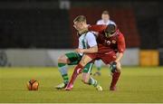 5 February 2013; Darragh Lenihan, Republic of Ireland, in action against Michal Trávník, Czech Republic. U19 International Friendly, Republic of Ireland v Czech Republic, Flancare Park, Longford. Picture credit: Barry Cregg / SPORTSFILE