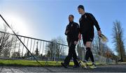 6 February 2013; Ireland's Jonathan Sexton arrives for squad training with strength & condtioning coach Jason Cowman ahead of their RBS Six Nations Rugby Championship match against England on Sunday. Ireland Rugby Squad Training, Carton House, Maynooth, Co. Kildare. Picture credit: Brendan Moran / SPORTSFILE