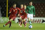 7 February 2013; Brandon Miele, Republic of Ireland, in action against Ondrej Karafiat, Czech Republic. U19 International Friendly, Republic of Ireland v Czech Republic, Flancare Park, Longford. Picture credit: Diarmuid Greene / SPORTSFILE