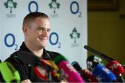 8 February 2013; Ireland captain Jamie Heaslip during a press conference ahead of their RBS Six Nations Rugby Championship match against England on Sunday. Ireland Rugby Press Conference, Carton House, Maynooth, Co. Kildare. Picture credit: Matt Browne / SPORTSFILE