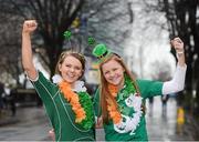 10 February 2013; Ireland supporters Gemma Kerrigan, left, and Heather Andrews from Mullingar, Co. Westmeath, ahead of the game. RBS Six Nations Rugby Championship, Ireland v England, Aviva Stadium, Lansdowne Road, Dublin. Picture credit: Stephen McCarthy / SPORTSFILE