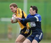 13 February 2013; Tommy Moolick, NUIM, in action against Nick Devereaux, DIT. Irish Daily Mail Sigerson Cup, Quarter-Final, DIT v NUIM, Bray Emmet's 3G pitch,  Bray, Co. Wicklow. Picture credit: David Maher / SPORTSFILE