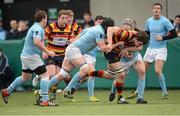 16 February 2013; Clive Ross, Lansdowne, is tackled by Dave McSharry and Anthony Kavanagh, Garryowen. Ulster Bank League, Division 1A, Lansdowne v Garryowen, Aviva Stadium, Lansdowne Road, Dublin. Picture credit: Matt Browne / SPORTSFILE