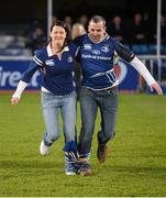 16 February 2013; Paul and Louise Byrne from Swords, Co. Dublin, taking part in the Bests Menswear Half-Time Challenge. Celtic League 2012/13, Round 15, Leinster v Benetton Treviso, RDS, Ballsbridge, Dublin. Photo by Sportsfile