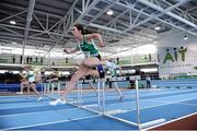17 February 2013; Shannen Dawkins, St. Joseph's A.C., in action during the women's 60m hurdles final. Woodie’s DIY AAI Senior Indoor Championships, Athlone Institute of Technology International Arena, Athlone, Co. Westmeath. Picture credit: Stephen McCarthy / SPORTSFILE