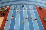 17 February 2013; A false start is called at the beginning of the women's 60m hurdles final. Woodie’s DIY AAI Senior Indoor Championships, Athlone Institute of Technology International Arena, Athlone, Co. Westmeath. Picture credit: Stephen McCarthy / SPORTSFILE