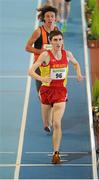 17 February 2013; Eoghan Totten, Newcastle and District A.C., Co. Down, leads Jonathon Phillips, Slí Cualann A.C., Co. Wicklow, during the senior mens 3000m. Woodie’s DIY AAI Senior Indoor Championships, Athlone Institute of Technology International Arena, Athlone, Co. Westmeath. Picture credit: Tomas Greally / SPORTSFILE