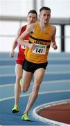 17 February 2013; Mark Hanrahan, Leevale A.C., in action during the men's 3000m event. Woodie’s DIY AAI Senior Indoor Championships, Athlone Institute of Technology International Arena, Athlone, Co. Westmeath. Picture credit: Stephen McCarthy / SPORTSFILE