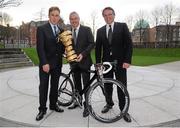 21 February 2013; Pictured in Wood Quay Venue, Dublin, at the announcement of the 2014 Giro d'Italia 'Grande Partenza', the Big Start, which will take place in Belfast & Dublin next May 10th-12th, 2014, are, from left, Sean Kelly, Stephen Roche, and Darach McQuaid, Shadetree Sport. Dublin City Council, Wood Quay Venue, Civic Offices, Dublin. Picture credit: Brian Lawless / SPORTSFILE