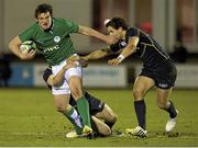 22 February 2013; Tom Daly, Ireland, attempts to break through the Scotland defence. U20 Six Nations Rugby Championship, Scotland v Ireland, Galashiels RFC, Netherdale, Scotland. Picture credit: Alan Harvey / SPORTSFILE