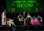 23 February 2013; Members of the cast of the Shannon Gaels GAA Club, Longford, entry in the 'Novelty Act' competition, including Shane Kenny, Anna Peters, Jack O'Loughlin, Lauren Peters, Lauren Guinan, Aindriú Mac a'Bháird and Niall Kane, perform during the All-Ireland Scór na nÓg Championship Finals 2013. The Venue, Limavady Road, Derry. Picture credit: Ray McManus / SPORTSFILE
