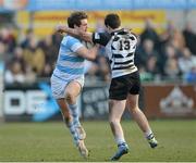 3 March 2013; Sean Coughlan, Blackrock College, is tackled by Cormac Brennan, Cistercian College Roscrea. Powerade Leinster Schools Senior Cup Semi-Final, Blackrock College v Cistercian College Roscrea, Donnybrook Stadium, Donnybrook, Dublin. Picture credit: Brian Lawless / SPORTSFILE