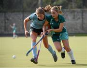 5 March 2013; Ailbhe Marsh, Mount Anville, in action against Molly Bodimeade, Rathdown. Leinster Senior Schoolgirls Cup Final, Mount Anville v Rathdown, Grange Road, Dublin. Picture credit: Brian Lawless / SPORTSFILE