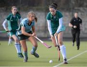 5 March 2013; Phillippa Cotter, Mount Anville, in action against Molly Bodimeade, Rathdown. Leinster Senior Schoolgirls Cup Final, Mount Anville v Rathdown, Grange Road, Dublin. Picture credit: Brian Lawless / SPORTSFILE