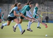 5 March 2013; Phillippa Cotter, Mount Anville, in action against Molly Bodimeade, Rathdown. Leinster Senior Schoolgirls Cup Final, Mount Anville v Rathdown, Grange Road, Dublin. Picture credit: Brian Lawless / SPORTSFILE