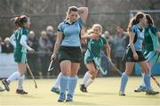 5 March 2013; Sarah Hyland, Rathdown, reacts after Mount Anville scored their first goal. Leinster Senior Schoolgirls Cup Final, Mount Anville v Rathdown, Grange Road, Dublin. Picture credit: Brian Lawless / SPORTSFILE