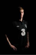 7 March 2013; Republic of Ireland player James McClean teamed up with team sponsors, Three, to launch the new Umbro Ireland Away jersey. The new Three sponsored jersey will be available to pre-order online at www.faishop.com from March 11th and be available to purchase in all leading sports retailers nationwide from Thursday 21st March. Three Jersey Launch, Portmarnock Hotel & Golf Links, Portmarnock, Co. Dublin. Photo by Sportsfile