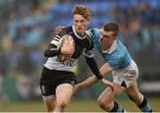 5 March 2013; Joe Darcy, Newbridge College, is tackled by Adam Leavy, St Michael's College. Powerade Leinster Schools Senior Cup, Semi-Final, St Michael's College v Newbridge College, Donnybrook Stadium, Donnybrook, Dublin. Photo by Sportsfile