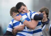 5 March 2013; Sean McNulty and Willie Coffey, left, Rockwell College, celebrate after victory over St Munchin's. Munster Schools Senior Cup Semi-Final, Rockwell College v St Munchin's College, Clanwilliam RFC, Clanwilliam Park, Tipperary Town, Tipperary. Picture credit: Diarmuid Greene / SPORTSFILE