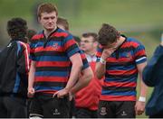 5 March 2013; Tom O'Dwyer, left, and Shane Airey, St Munchin's, show their disappointment after defeat to Rockwell College. Munster Schools Senior Cup Semi-Final, Rockwell College v St Munchin's College, Clanwilliam RFC, Clanwilliam Park, Tipperary Town, Tipperary. Picture credit: Diarmuid Greene / SPORTSFILE