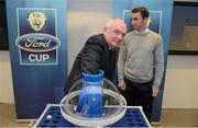 5 March 2013; Paddy McCaul, FAI President, left, with Ollie Cahill, at the Ford Senior Cup First Round Draw and FAI Umbro Intermediate Cup Semi-Finals Draw. FAI Headquarters, Abbotstown, Dublin. Picture credit: Brian Lawless  / SPORTSFILE