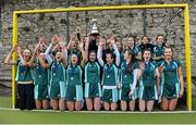 5 March 2013; The Mount Anville players celebrate with the cup. Leinster Senior Schoolgirls Cup Final, Mount Anville v Rathdown, Grange Road, Dublin. Picture credit: Brian Lawless / SPORTSFILE