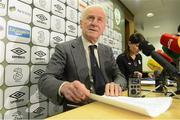 8 March 2013; Republic of Ireland manager Giovanni Trapattoni during a squad announcement ahead of their 2014 FIFA World Cup Qualifier against Sweden on 22nd March. Republic of Ireland Squad Announcement, FAI Headquarters, Abbotstown, Dublin. Picture credit: David Maher / SPORTSFILE