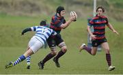 5 March 2013; Ben Kilkenny, St Munchin's, supported by team-mate Dan Goggin, is tackled by Rory Parata, Rockwell. Munster Schools Senior Cup Semi-Final, Rockwell College v St Munchin's College, Clanwilliam RFC, Clanwilliam Park, Tipperary Town, Tipperary. Picture credit: Diarmuid Greene / SPORTSFILE