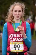 9 March 2013; Clodagh O'Reilly, Loreto College, Cavan, who won the Intermediate Girls 3,500m at the AVIVA Irish Schools Cross Country Championship 2013. University of Ulster, Jordanstown, Newtownabbey, Co. Antrim. Photo by Sportsfile