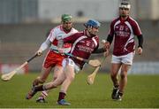 10 March 2013; Joey Boyle, Westmeath, in action against Ruairi McCloskey, Derry. Allianz Hurling League, Division 2A, Westmeath v Derry, Cusack Park, Mullingar, Co. Westmeath. Picture credit: Brendan Moran / SPORTSFILE