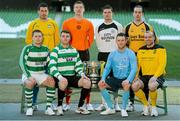 11 March 2013; At a photocall in advance of the quarter-finals of the FAI Junior Cup with Aviva and Umbro on Saturday 23rd and Sunday 24th of March are competing players, back row from left, Mark Keane, Carew Park, Limerick, Paddy Brophy, St Kevin's Boys FC, Dublin, Gavin Pender, Pearse Celtic, Cork, and Peter Keighery, Ballinasloe Town FC, with front row, from left, Pat Mullins, Pike Rovers, Limerick, Lee Murphy, Sheriff YC, Dublin, John Meleady, Kilbarrack United, Dublin and David Conroy, Ballymun United, Dublin. Photocall ahead of FAI Junior Cup Quarter-Final with Aviva and Umbro, Aviva Stadium, Lansdowne Road, Dublin. Picture credit: Brendan Moran / SPORTSFILE