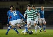 11 March 2013; Thomas Stewart, Shamrock Rovers, in action against Steven Douglas, Linfield. Setanta Sports Cup, Quarter-Final, 2nd Leg, Linfield v Shamrock Rovers, Windsor Park, Belfast, Co. Antrim. Picture credit: Oliver McVeigh / SPORTSFILE