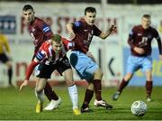 11 March 2013; David Cassidy, Drogheda United, in action against Michael Rafter, Derry City. Setanta Sports Cup, Quarter-Final, 2nd Leg, Drogheda United v Derry City, Hunky Dory Park, Drogheda, Co. Louth. Picture credit: David Maher / SPORTSFILE