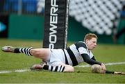 12 March 2013; James McKeown, Belvedere College SJ, goes over to score his side's fourth try. Powerade Leinster Schools Junior Cup Semi-Final, Belvedere College SJ v. St. Gerard's School, Donnybrook Stadium, Donnybrook, Dublin. Picture credit: Brian Lawless / SPORTSFILE