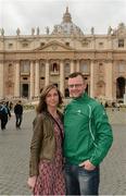 15 March 2013; Ireland supporters Barry O'Connor, from Ballinlough, Cork, but living in London, and Mel Humphreys, from London in St Peter's Square, Rome, ahead of their RBS Six Nations Rugby Championship match against Italy on Saturday. Rome, Italy. Picture credit: Brendan Moran / SPORTSFILE