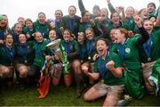 17 March 2013; Ireland captain Fiona Coghlan lifts the 6 Nations Trophy as her team-mates celebrate. Women's 6 Nations Rugby Championship, Italy v Ireland, Parabiago, Milan, Italy. Picture credit: Matt Browne / SPORTSFILE