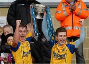 18 March 2013; Diarmuid O'Hagan and Shea Heffron, St. Michael's Grammar School, celebrate with the MacLarnon cup. Danske Bank MacLarnon Final, St. Michael'?s Grammar School  Lurgan v St. Louis Grammar School, Kilkeel, Co. Down. Picture credit: Oliver McVeigh / SPORTSFILE