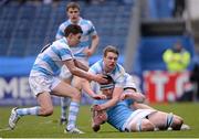 18 March 2013; James Ryan, St. Michael's College, is tackled by Peter Quirke, left, and Sean Coughlan, Blackrock College. Powerade Leinster Schools Senior Cup Final, Blackrock College v St. Michael's College. RDS, Ballsbridge, Dublin. Picture credit: Stephen McCarthy / SPORTSFILE