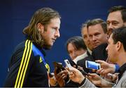 21 March 2013; Sweden's Jonas Olsson during a mixed zone ahead of their side's 2014 FIFA World Cup, Group C, qualifier match against the Republic of Ireland on Friday. Sweden Mixed Zone, Friends Arena, Solna, Stockholm, Sweden. Picture credit: David Maher / SPORTSFILE