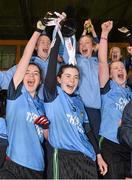 21 March 2013; Christ the King captain Amy Curtin and Hayley Nason, left, lift the cup after victory over Loreto St. Michael’s. Tesco HomeGrown Post Primary School Junior C Final, Christ the King, Douglas, Cork v Loreto St. Michael’s, Navan, Co. Meath. Nowlan Park, Kilkenny. Picture credit: Diarmuid Greene / SPORTSFILE